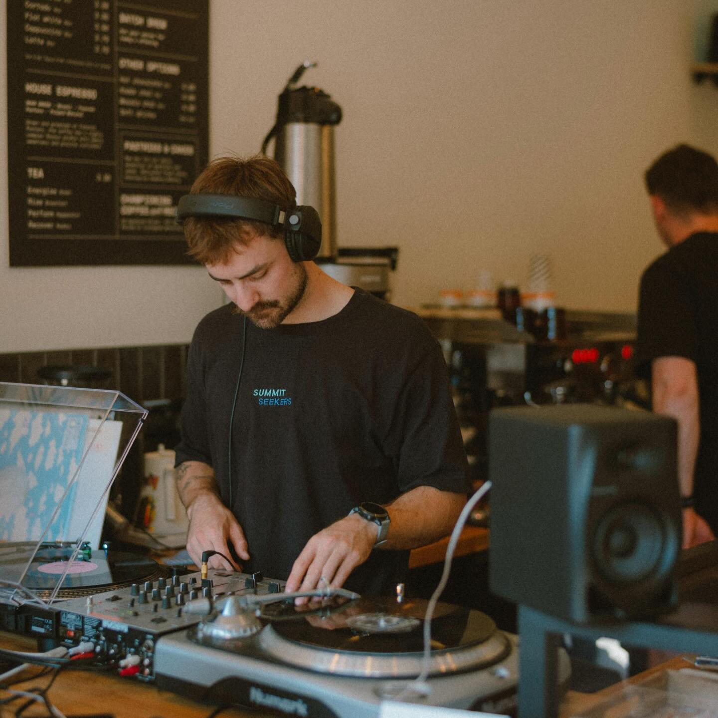 The DJ playing vinyl at a Pulse event